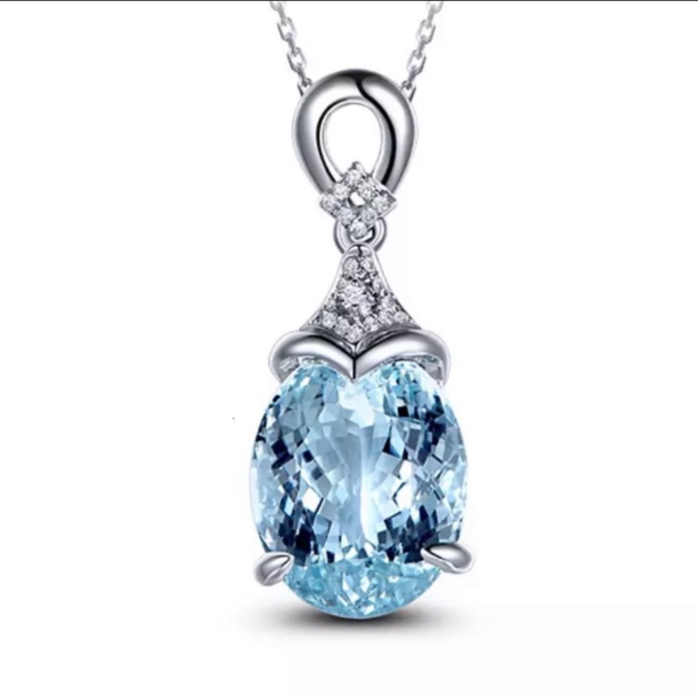 Aquamarine Sterling Silver CZ Necklace
